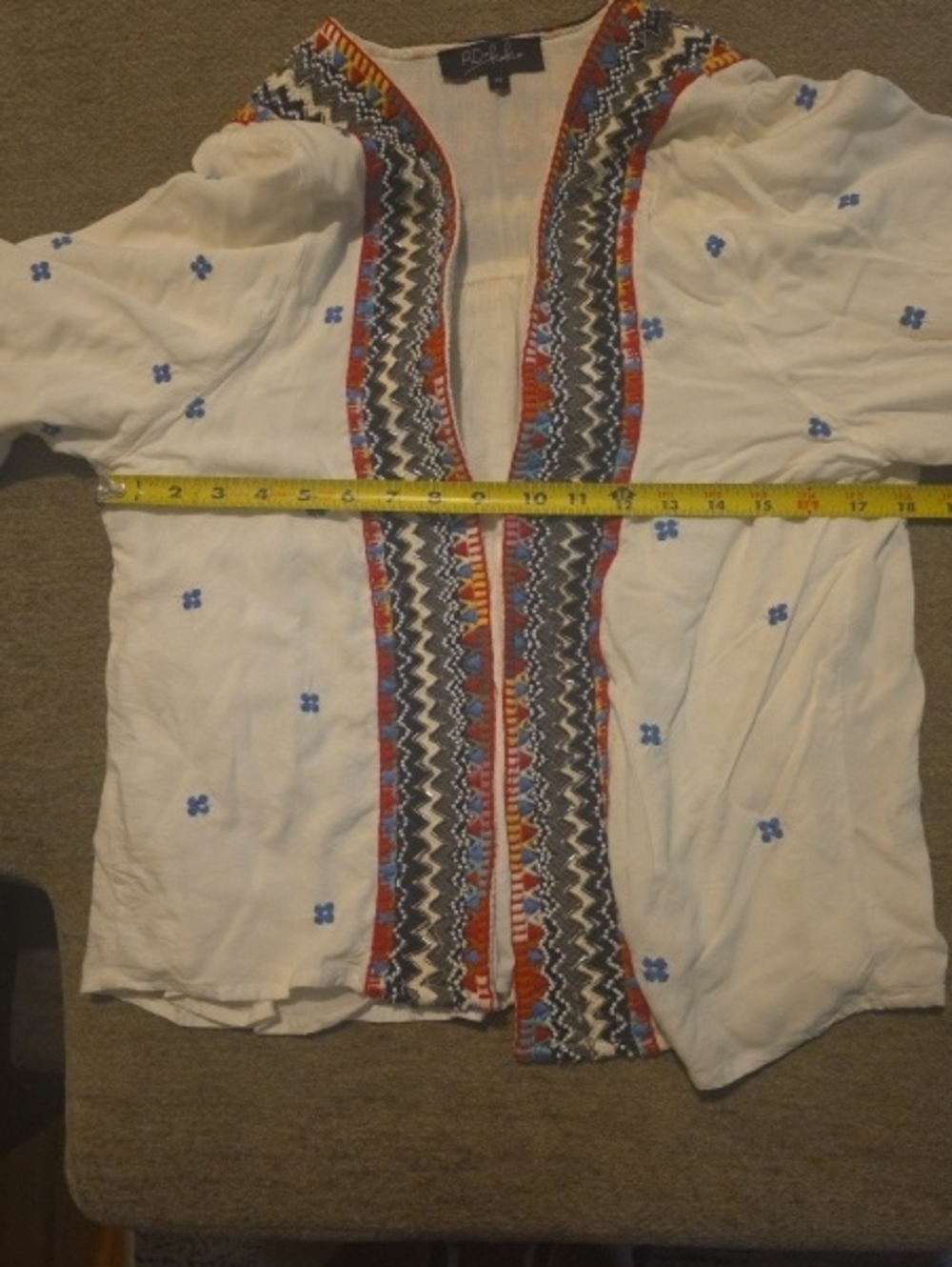 Rolla's White Embroidered Open Kimono Jacket with Multicolor Trim XS - Picture 9 of 10